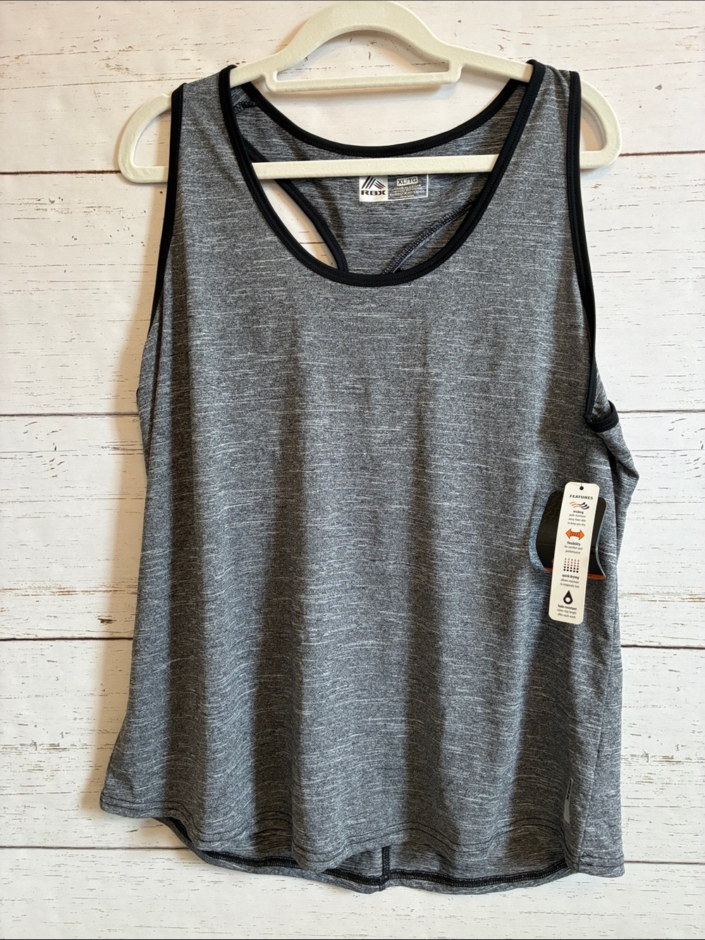 RBX Heather Gray Racerback Workout Tank w/Black Trim & Cutout Detail, sz XL, NWT
